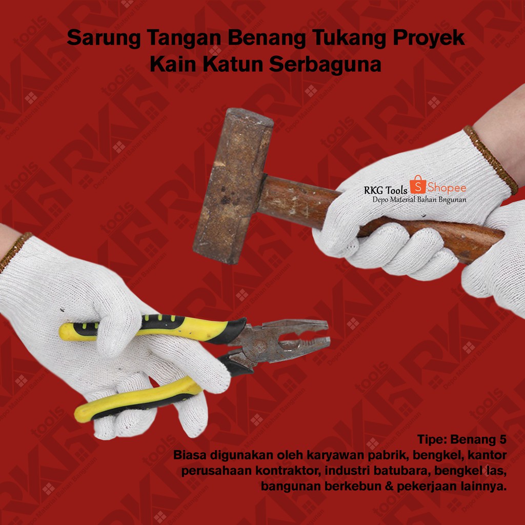 Sarung Tangan Benang Tukang Proyek Kain Katun Serbaguna