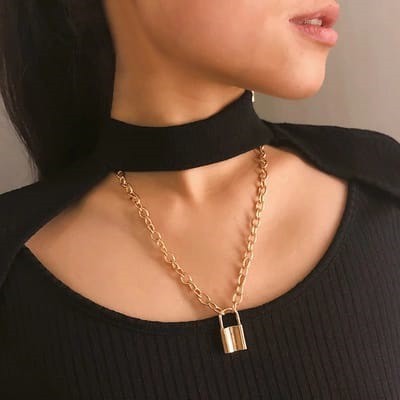 HBS 001 KALUNG WANITA GEMBOK EMAS LIONTIN KOREA FASHION KALUNG RANTAI WANITA RETRO SIMPLE KUNCI KREATIF