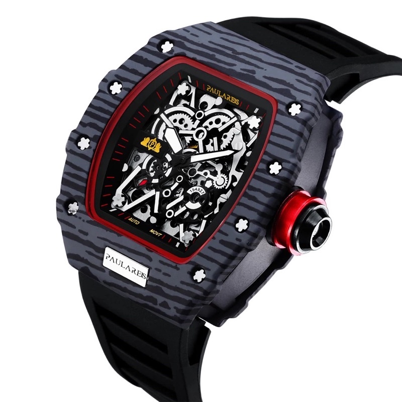 Jam Tangan Pria Mechanical Automatic Homage RM Black List Red Paulareis Original