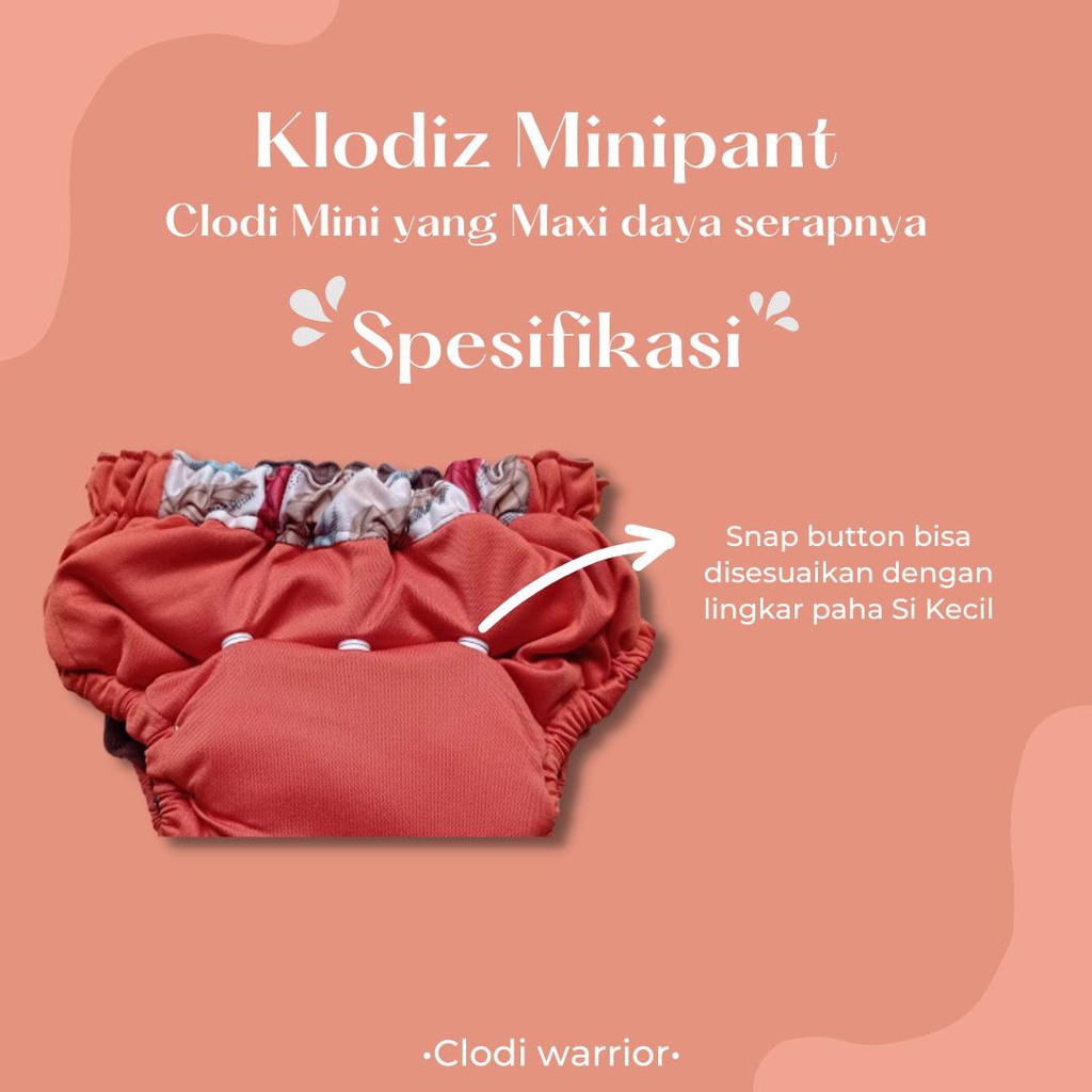 Klodiz Minipants Clodi Praktis Model Celana Insert Menyatu Popok Kain Cuci Ulang Untuk anak BB 3-15kg