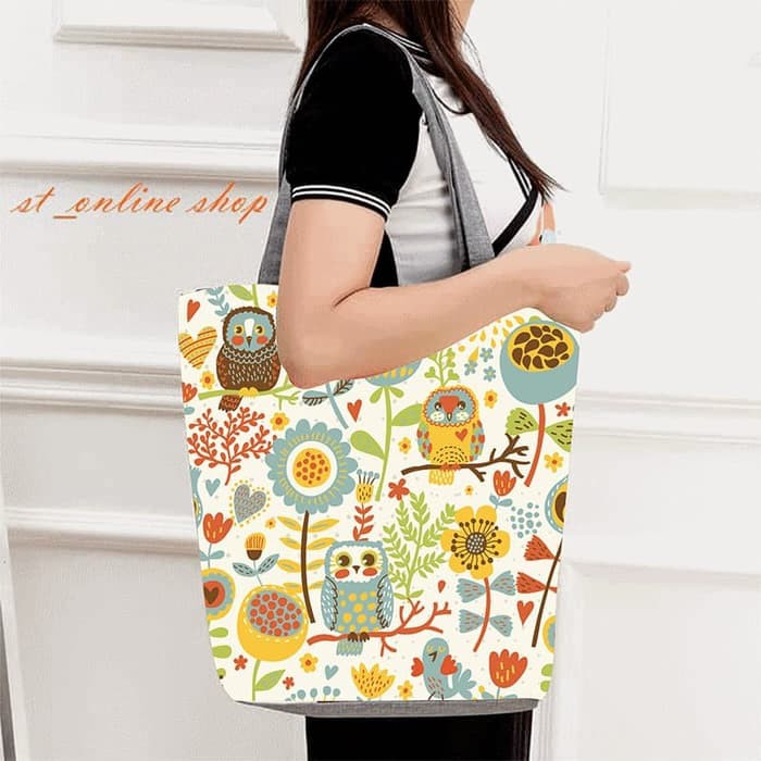 Unik Tas Tote Bag Wanita Totebag Import Kanvas Korea Miniso TTB 10 - Putih Berkualitas