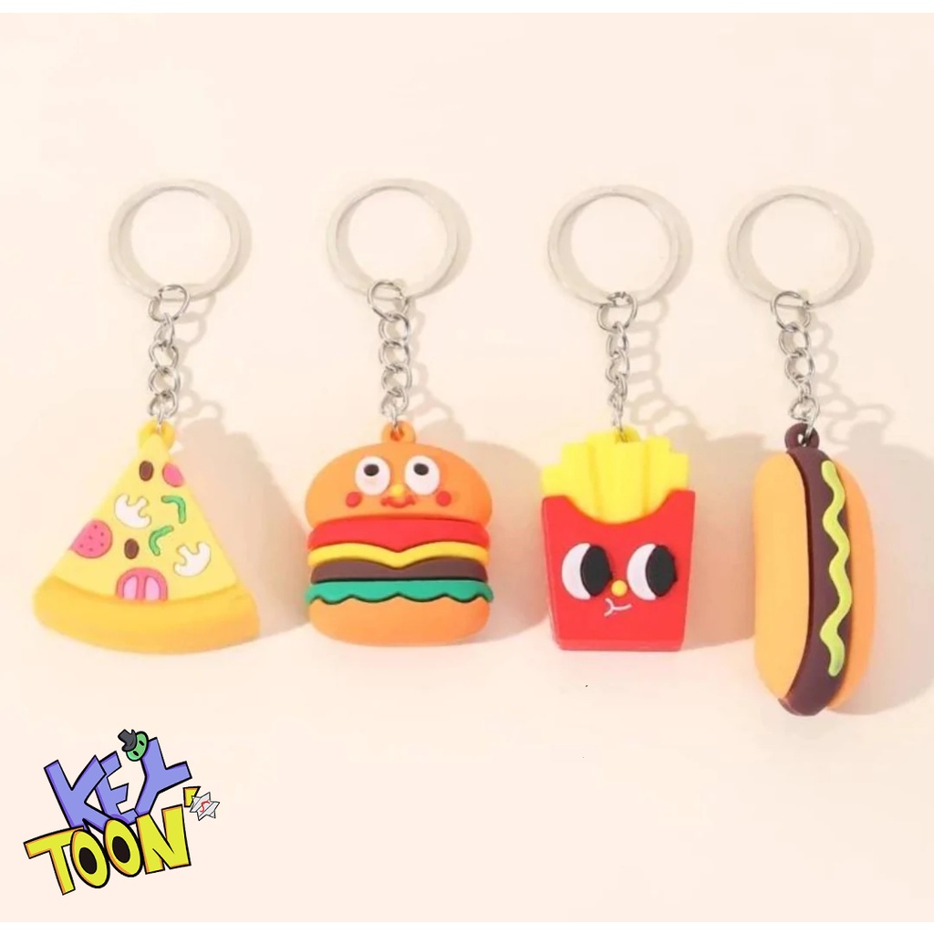 FFK - Gantungan Kunci Makanan Cepat Saji Pizza Burger Kentang Hot Dog Unik dan Lucu 3D Keychain