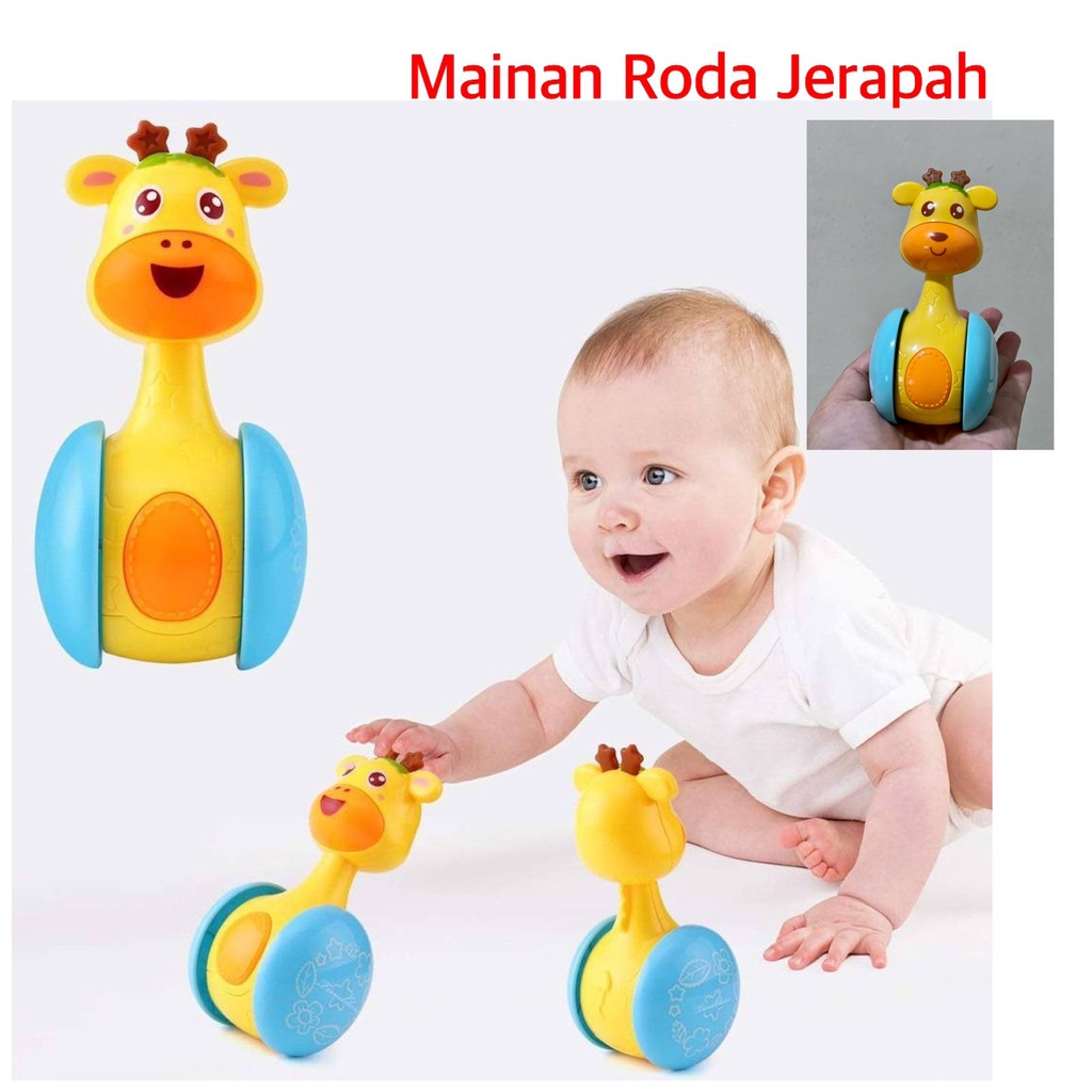 Mainan roda jerapah goyang bayi anak bunyi krincingan Mainan bayi mainan anak roda kerincing jerapah