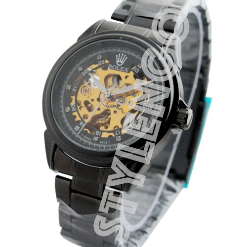 Jam Tangan Pria Rolex Classic Chain Skeleton  S778 FullBlack