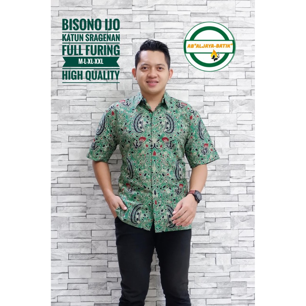 Bisono Ijo Kemeja Batik Pria Full Furing Katun Sragenan
