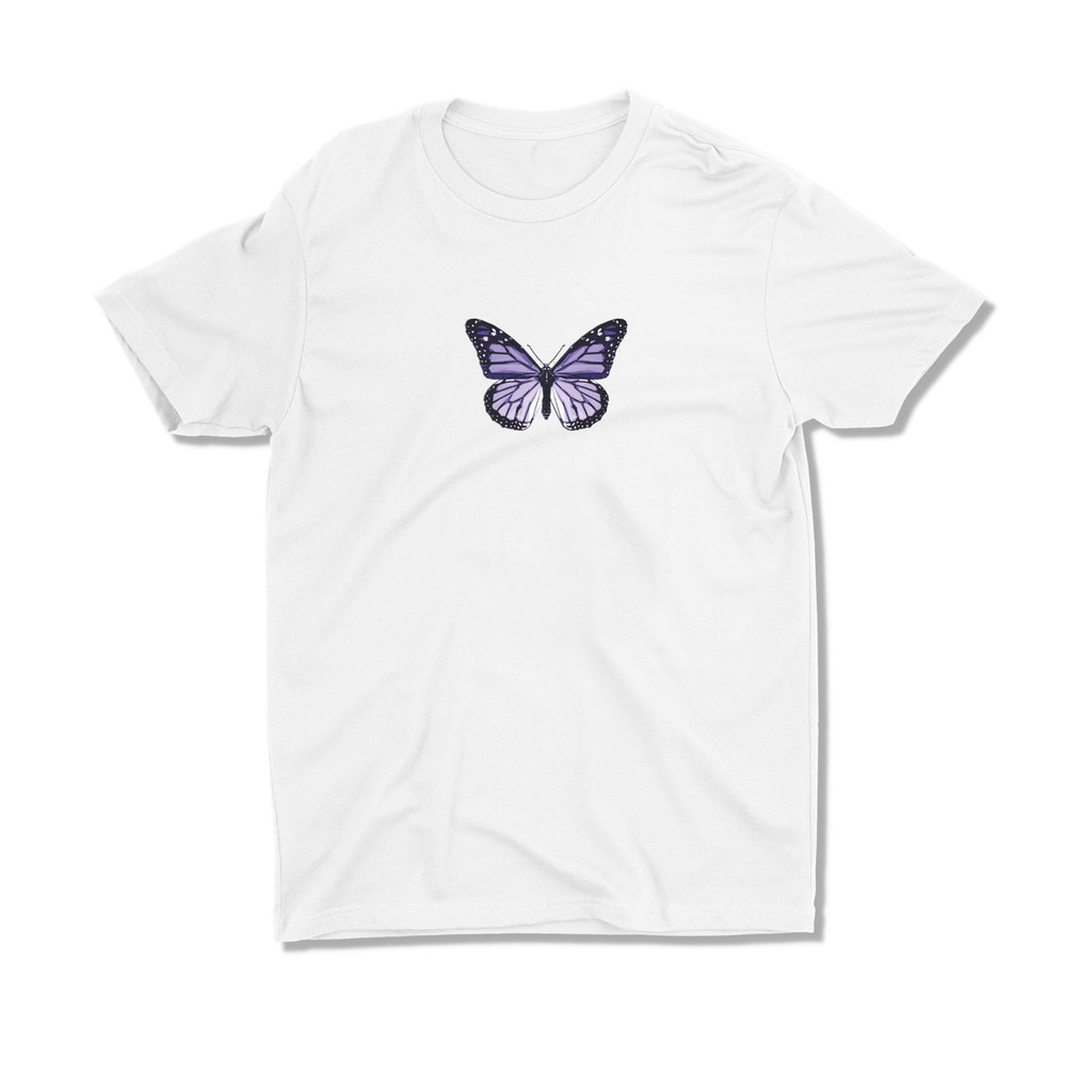 Tshitrallday Kaos Premium Unisex Pria &amp; Wanita bisa Oversize 100% Cotton Combed GRAPHIC PURPLE BUTTERFLY