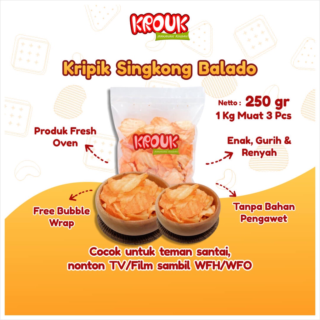 

Krouk Snack Keripik Singkong Balado Murah Eceran Jajanan Cemilan 250 Gr