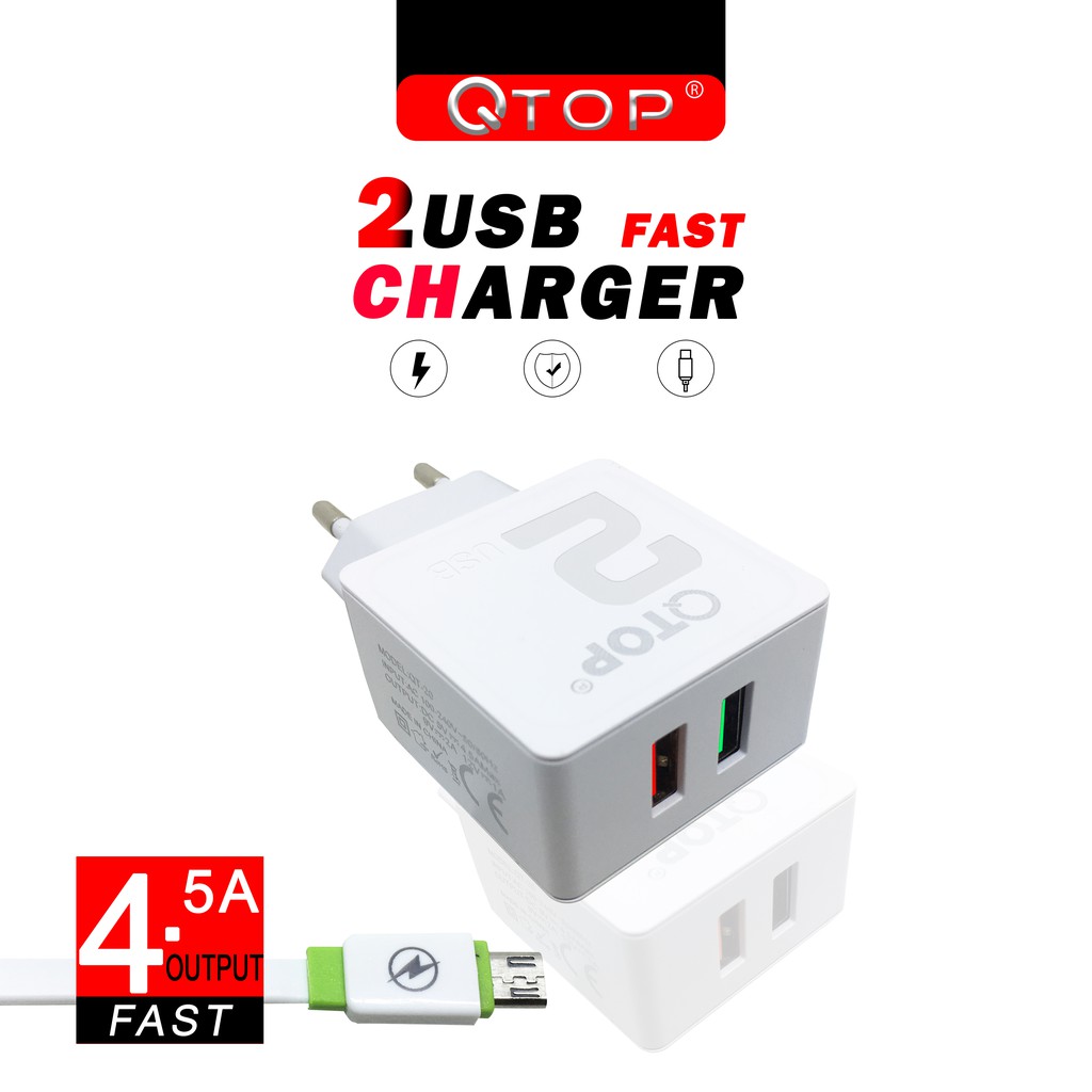 Adaptor Charger 2 USB Qualcomm 3.0 with Cable Fast charge for SAMSUNG VIVO OPPO XIAOMI MICRO PORT