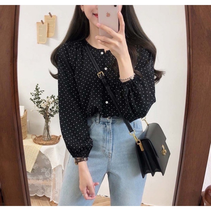 MIKA BLOUSE/atasan polkadot/korean/vintage/casual/monalisa/terbaru