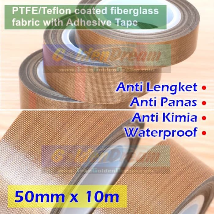 vsk144 TEFLON Tape 50mm x 10m PTFE Fiberglass Adhesive Sealer Isolasi Panas