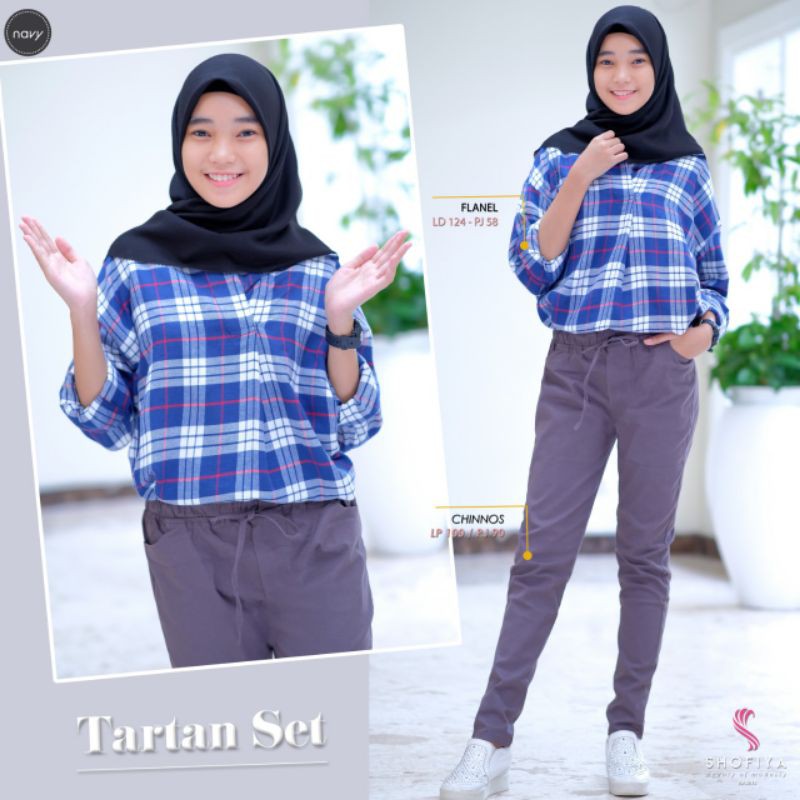 Baju Setelan anak perempuan muslill//Remaja Atasan Celana Tartan Set//Original By Shofiya Hijab