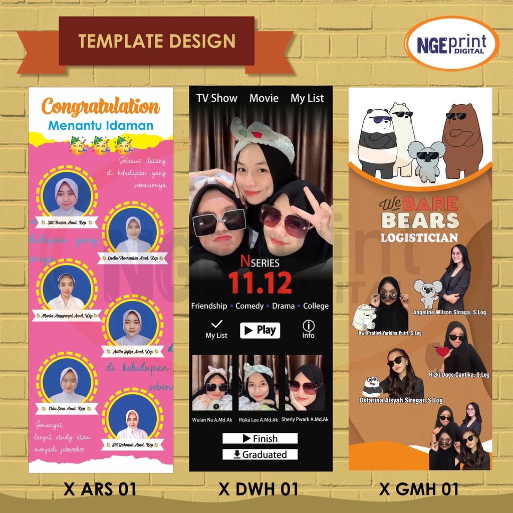 Merchendaisestar Banner Wisuda Custom Free Design / Cetak X Banner Wisuda, X Banner Wedding, X