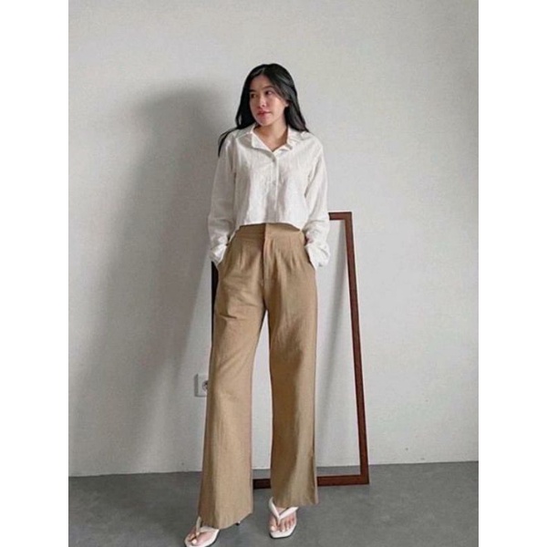 Aynalabel Highwaist kulot linen wanita premium//celana kulot pants panjang cewek