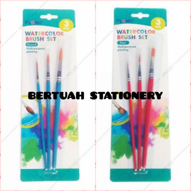 

FLOMO WATERCOLOR BRUSH SET ROUND FLAT MIX KUAS LUKIS CAT AIR