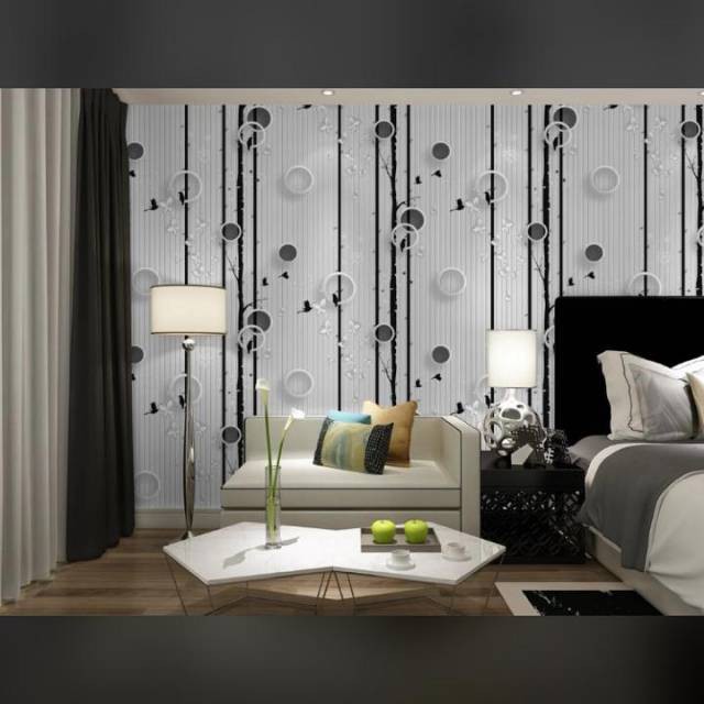 Wallpaper Dinding Motif Ranting Polkadot Hitam Ukuran Panjang 10Meter x Lebar 45CM