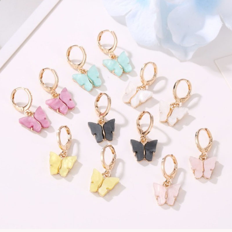 Anting Stud Desain Hewan Kupu-Kupu Warna-Warni Bahan Akrilik Gaya Bohemian Untuk Wanita