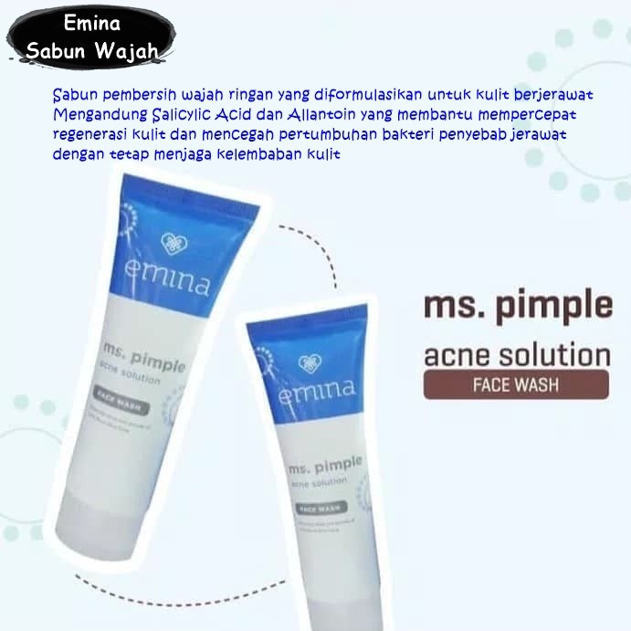 EMINA MS.PIMPLE SERIES (FACE WASH / FACE TONER / ACNE SOLUTION MOISTURIZING GEL / LOOSE POWDER / SPOT GEL / CALMING GEL )BPOM