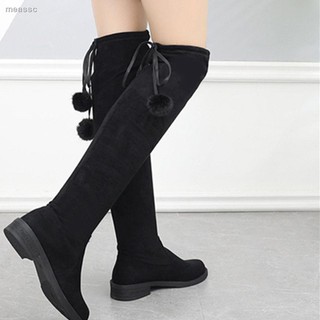  Sepatu  Boots  Over Knee Bahan Katun Velvet  Gaya Korea Untuk 