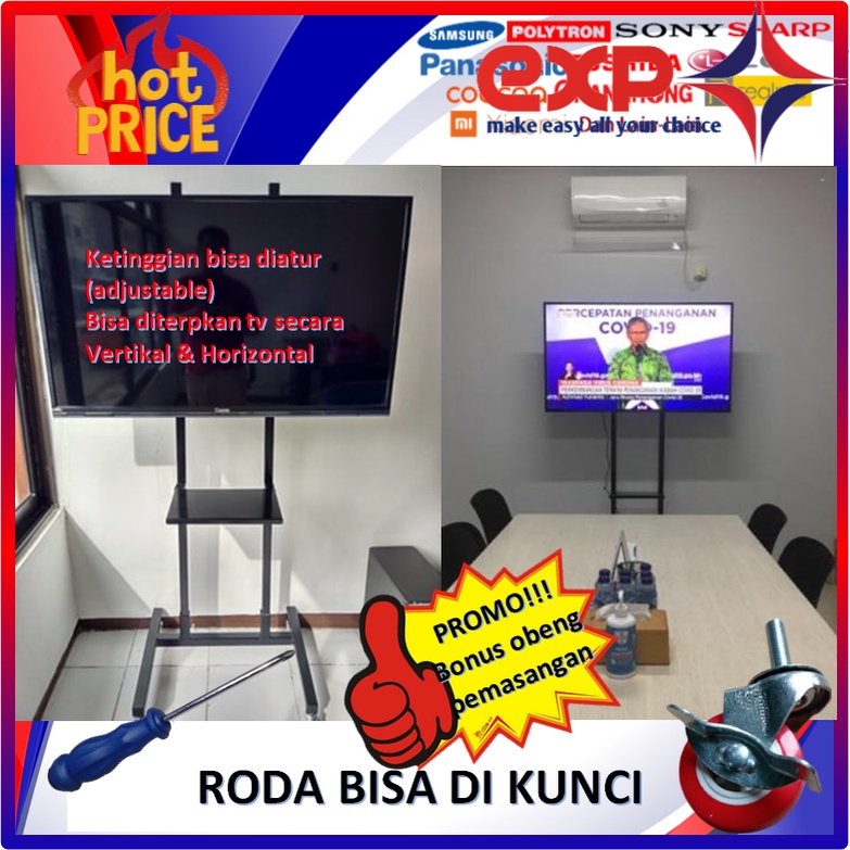 Garansi cocok!!! Bracket TV Standing 32&quot; s/d 65&quot; UNIVERSAL pakai RODA KOKOH 100% BESI MURNI-19