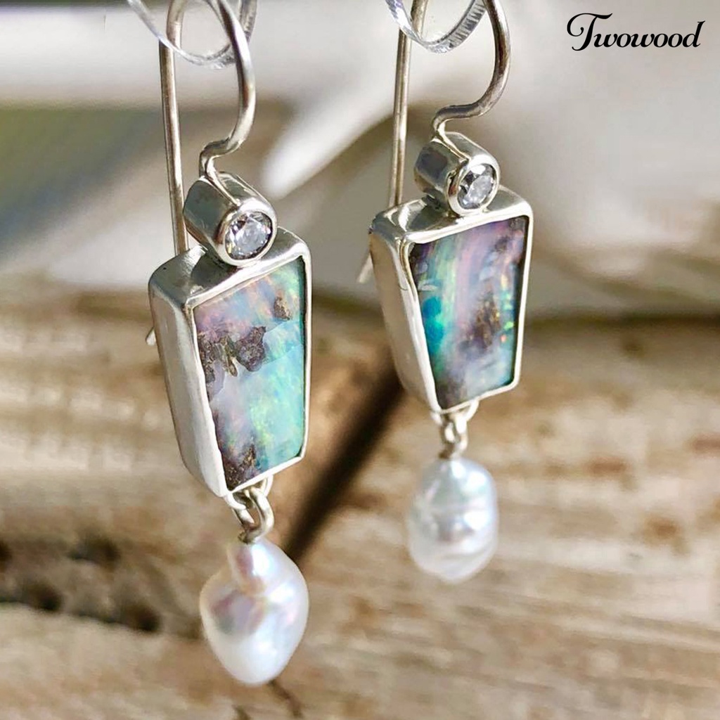Twowood 1 Pair Women Drop Earrings Colorful Faux Stone Faux Pearl Exquisite Rhinestone Shiny Hook Earrings for Daily Wear