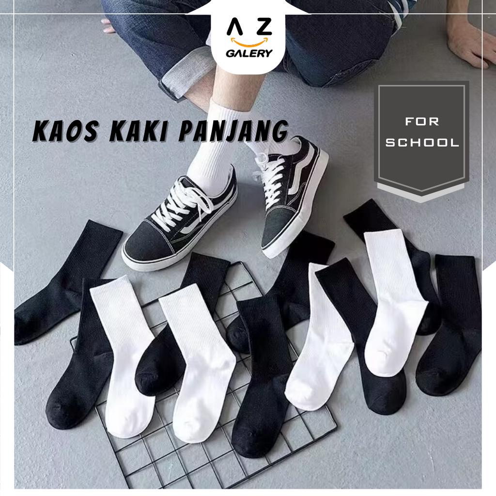 Azgalery KK19 Kaos Kaki Panjang Wanita Pria Anak-anak Kaos Kaki  Hitam Putih Sekolah Bahan Nyaman Dipakai Murah Import