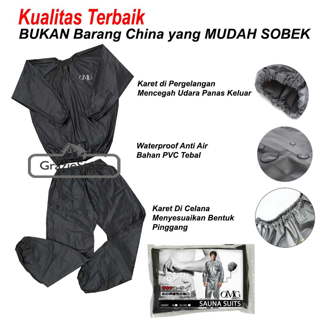 [ COD ] SAUNA SUIT BAJU SAUNA PEMBAKAR LEMAK BAJU SAUNA OMG TEBAL 1SET JAS DAN CELANA BAJU OLAHRAGA