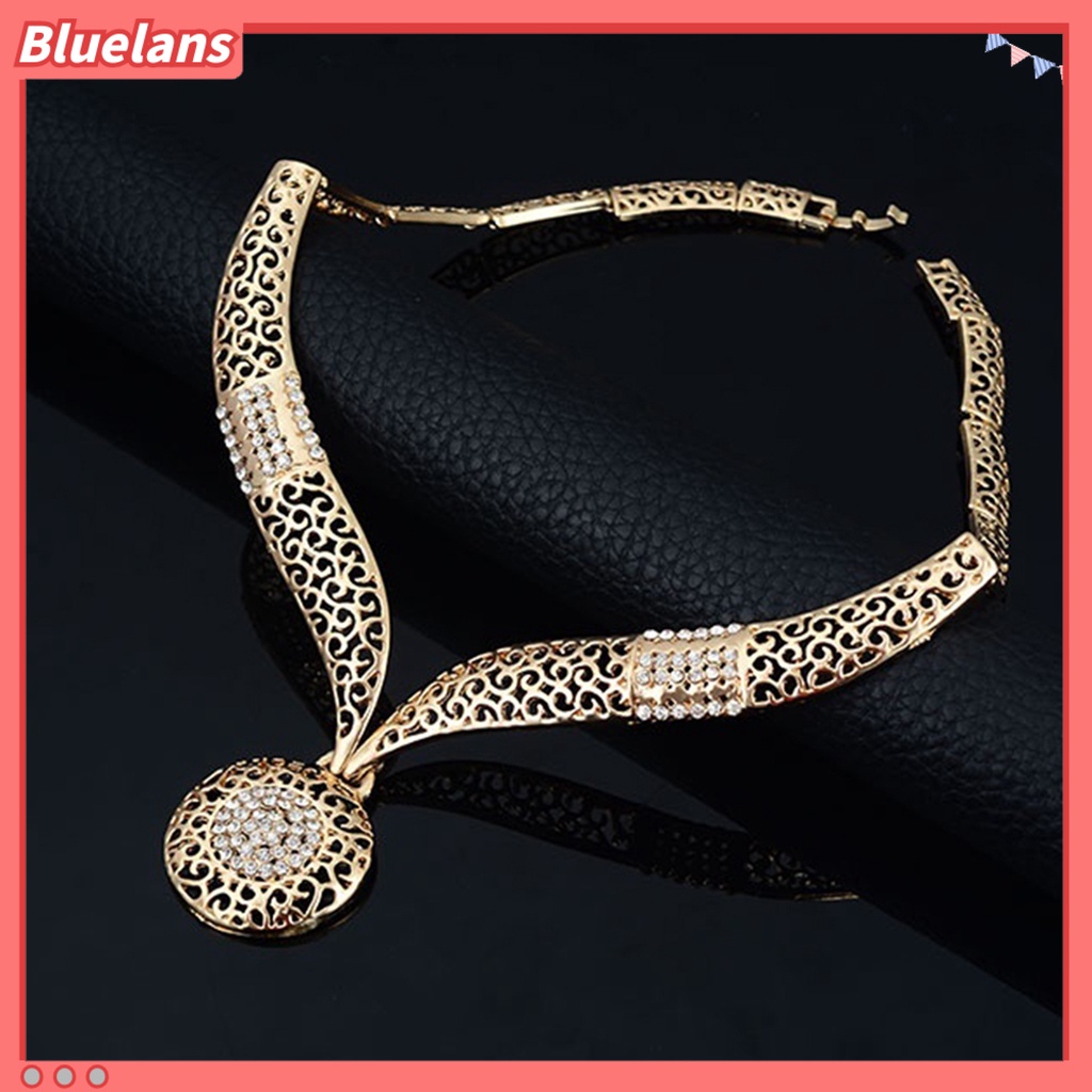 Bluelans 4Pcs Jewelry Sets Hollow Round Pendant Rhinestone Decor Alloy Women Fashion Jewelry Setss