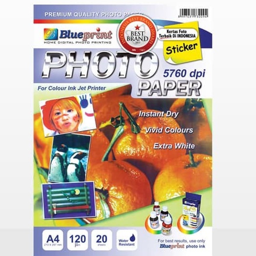

Blueprint Glossy Sticker Paper A4 120 gr / Kertas Printer Inkjet Murah Berkualitas