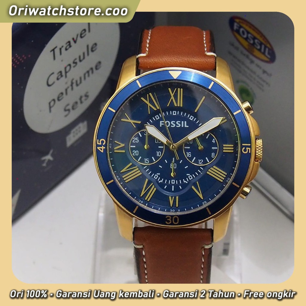 TERLARIS FOSSIL ORIGINAL GARANSI JAM TANGAN PRIA GRANT CHRONOGRAPH LEATHER STRAP FS5237 FS5268