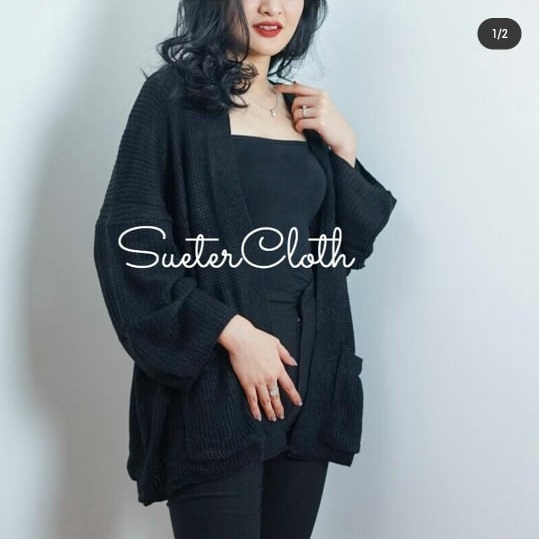 LOOCY Cardy / Cardigan Oversize / Cardigan Wanita-HITAM