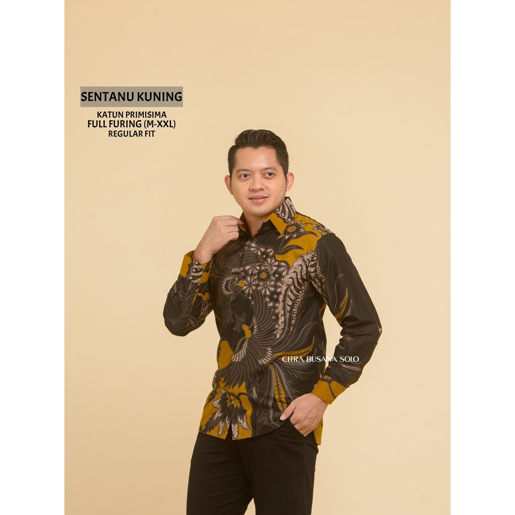 SENTANU KUNING Kemeja Batik Pria Lengan Panjang Full Furing Katun Primisima