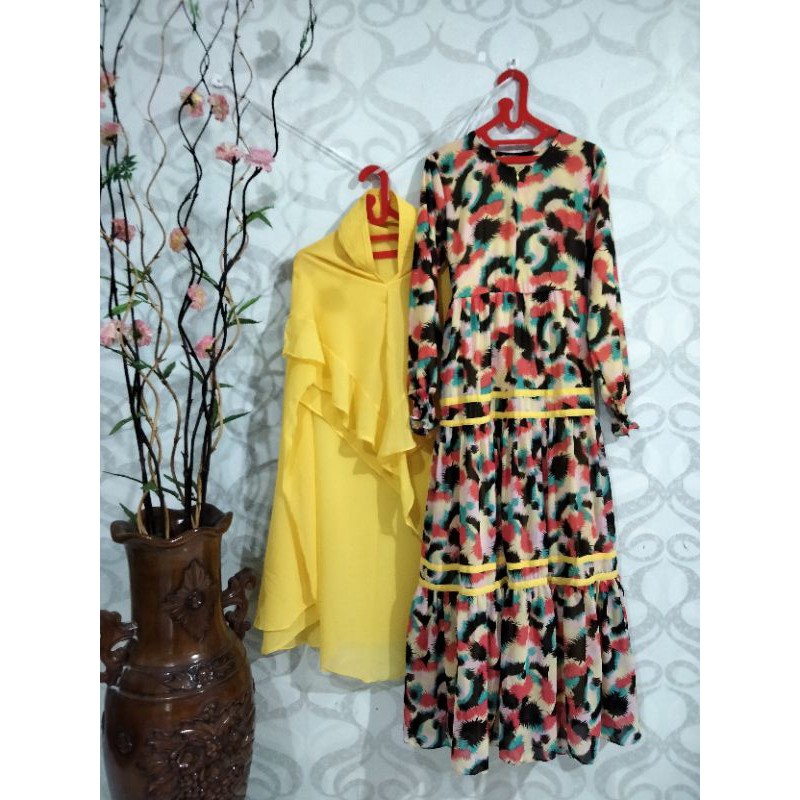 gamis ceruti di printing kuning