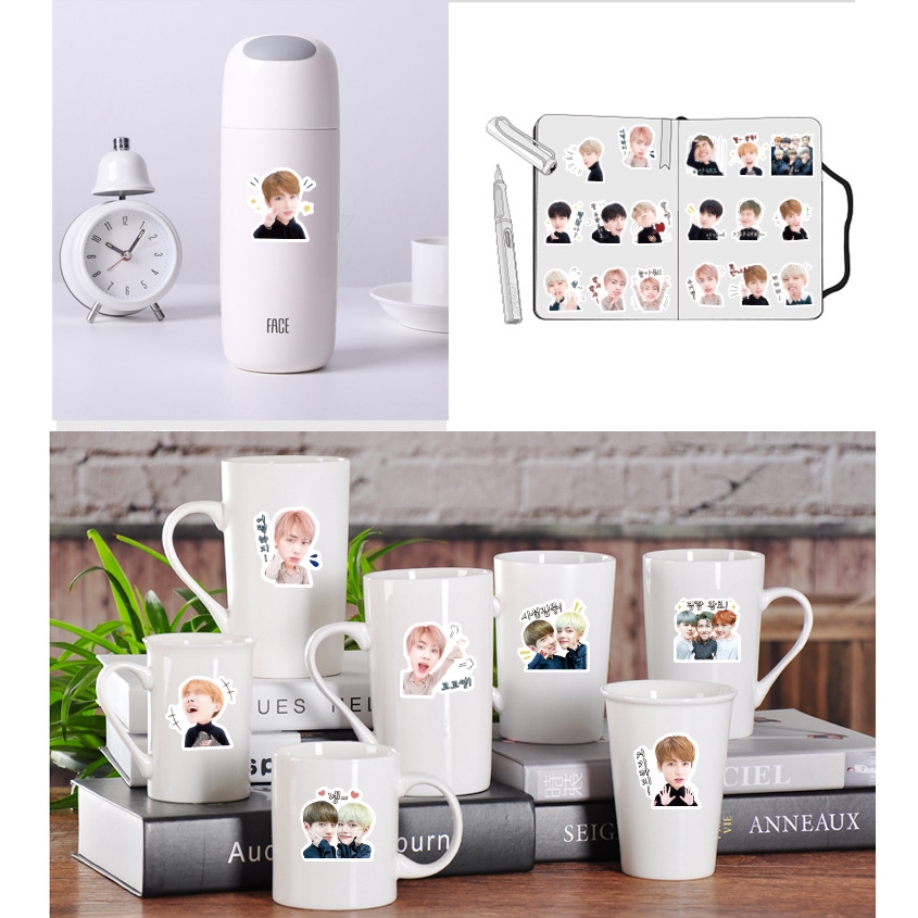 40pcs KPOP BTS Cartoon Photo Waterproof Stickers for Laptop Notebook iPad Cellphone Cup Mug Diary Decor