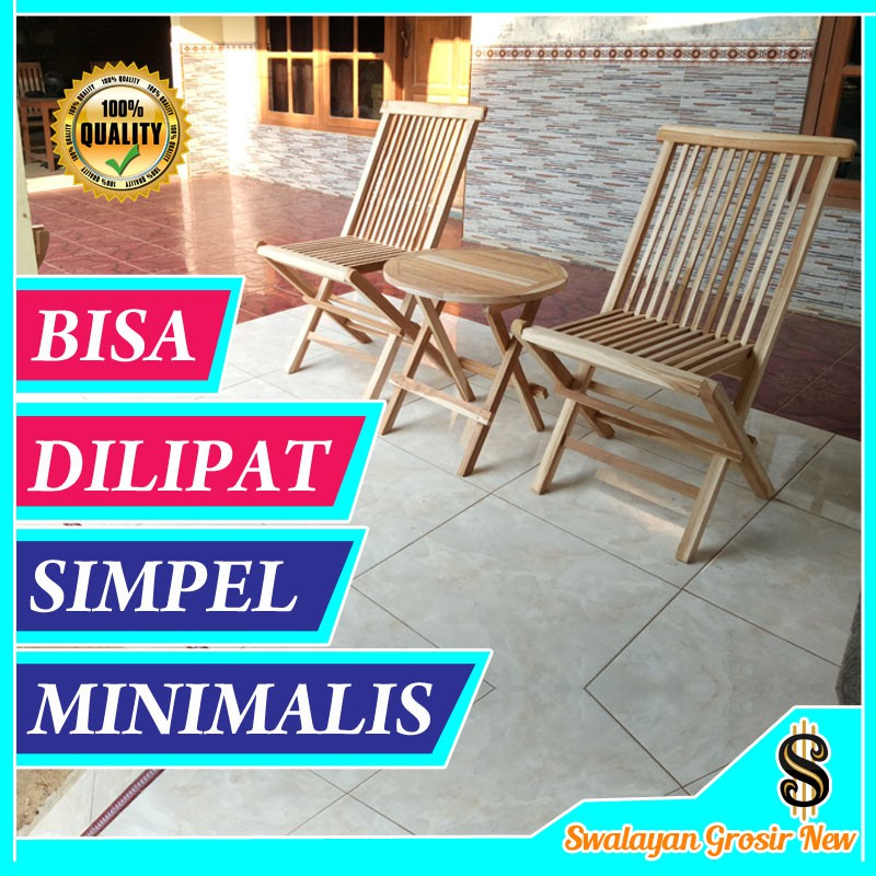 SG01 SET MEJA KURSI TERAS TAMU LIPAT RUMAH CAFE MOTIF BUNDAR SALUR KAYU JATI KECIL MINIMALIS SET