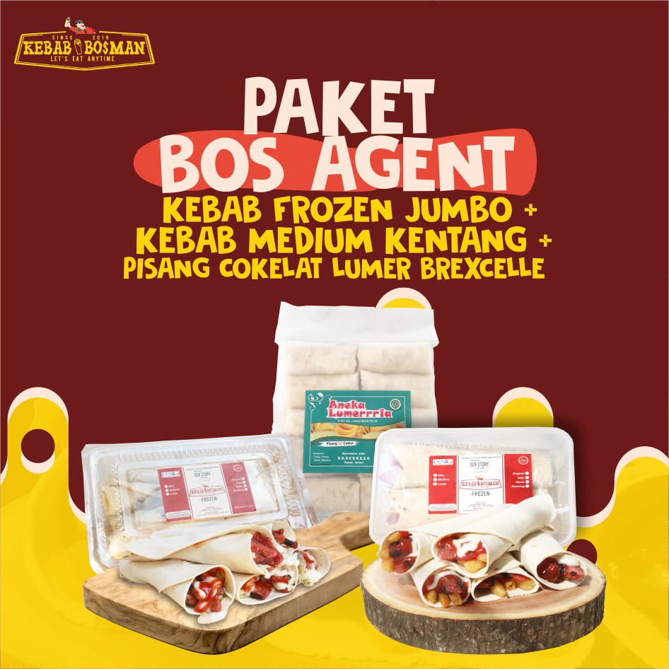 

PAKET KEBAB FROZEN JUMBO, KEBAB MEDIUM KENTANG DAN PISANG COKLAT LUMER BREXCELLE