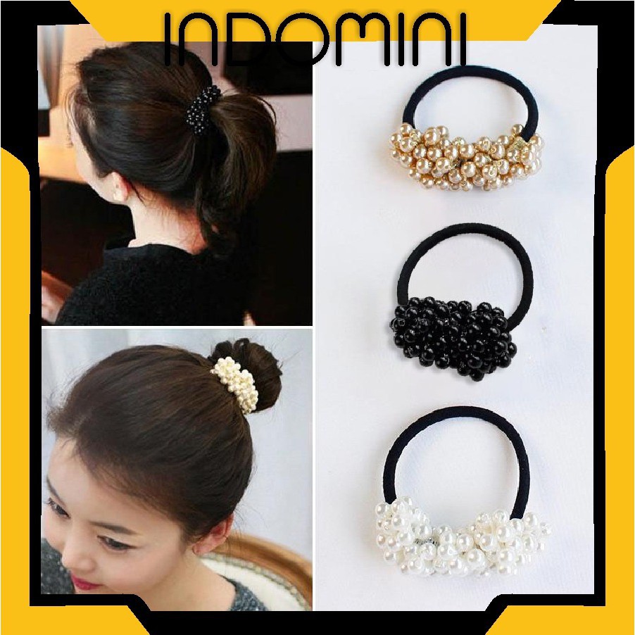 INDOMINI IKAT RAMBUT KARET WANITA HAIRPIN MUTIARA HEADBAND POLOS FASHION KOREA PEREMPUAN MURAH R124