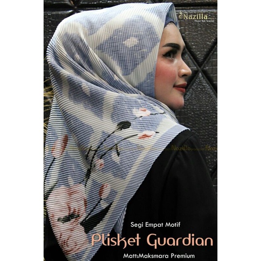 Jilbab Segi Empat Motif Plisket Polycatton Ori Nazilla-Guardian blue
