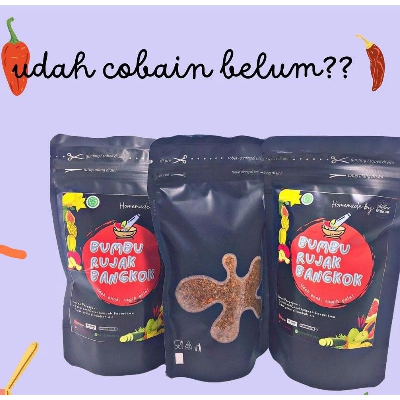 

BUMBU RUJAK (ROJAK) BANGKOK KEMASAN STANDING POUCH PREMIUM, RASA ENAK, NIKMAT DAN MANTAP HALAL.