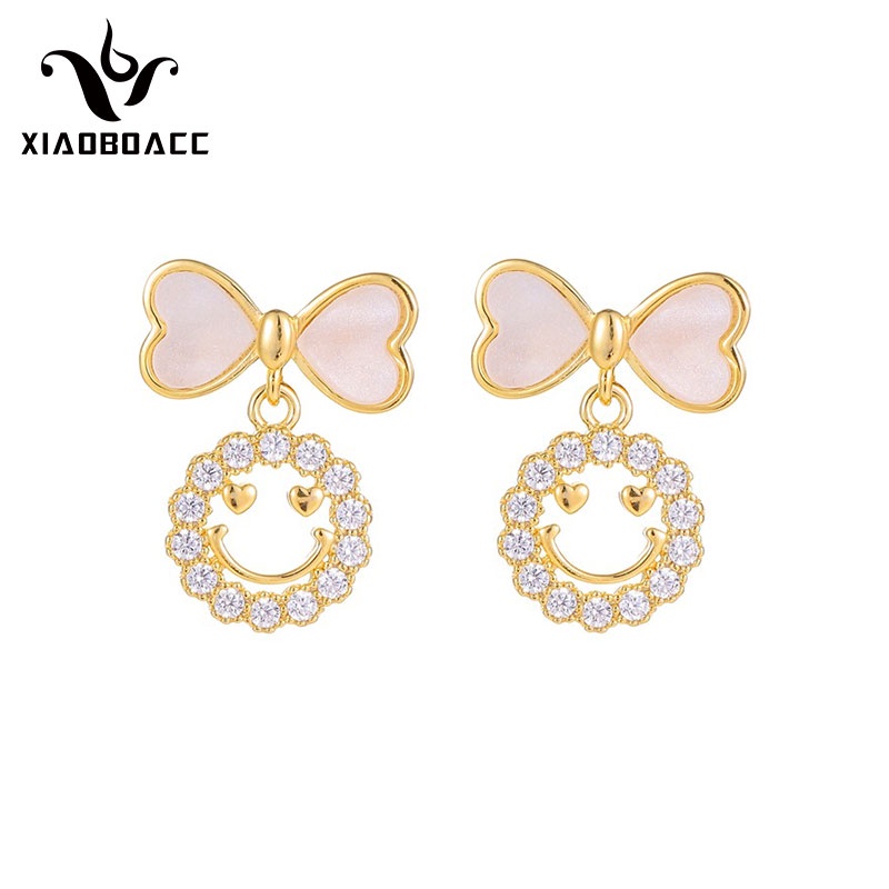 XiaoboACC Anting Tusuk Sterling Silver 925 Model Pita / Smiley Gaya Korea Untuk Wanita