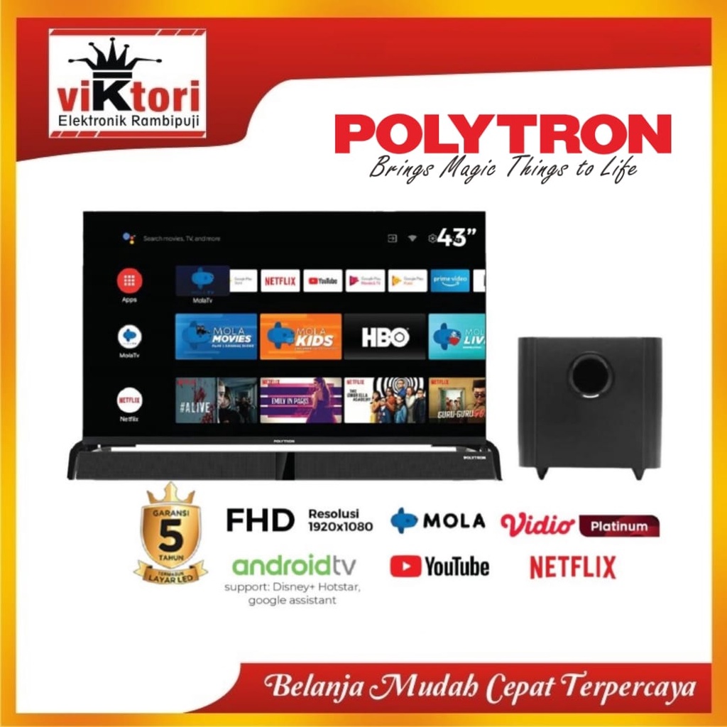 POLYTRON SMART TV CINEMAX SOUNDBAR 43″ PLD 43BG JEMBER AREA /GOOGLE TV / SMART TV / TV pintar /43inc