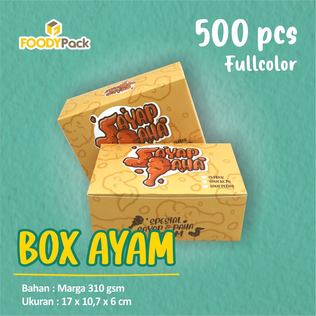 [ PO ±14HARI ] 500pcs CETAK FULL WARNA - CUSTOM Dus fried chicken | Box ayam | Kotak nasi ayam | Kem