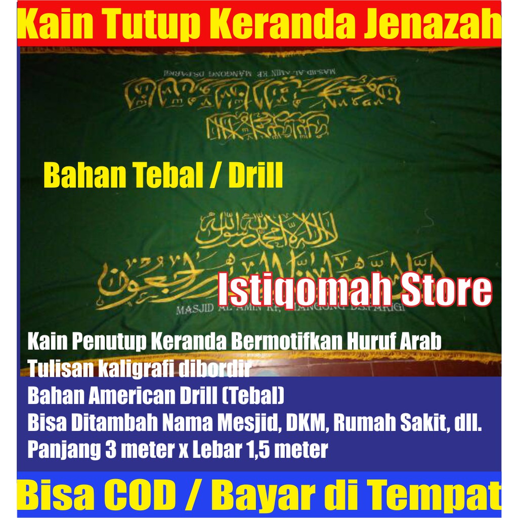 PROMO 1 Buah Kain Tutup Penutup Keranda Jenazah + 1 Bendera Simbol Kematian Full Bordir Bahan Drill