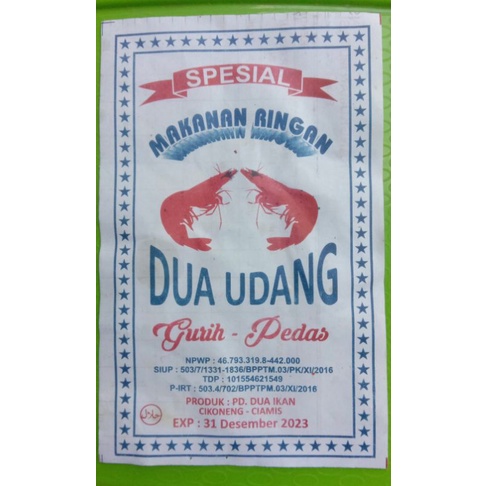 

Camilan Kerupuk Keripik uyel pedas cap dua udang 1 pca 20 bungkus