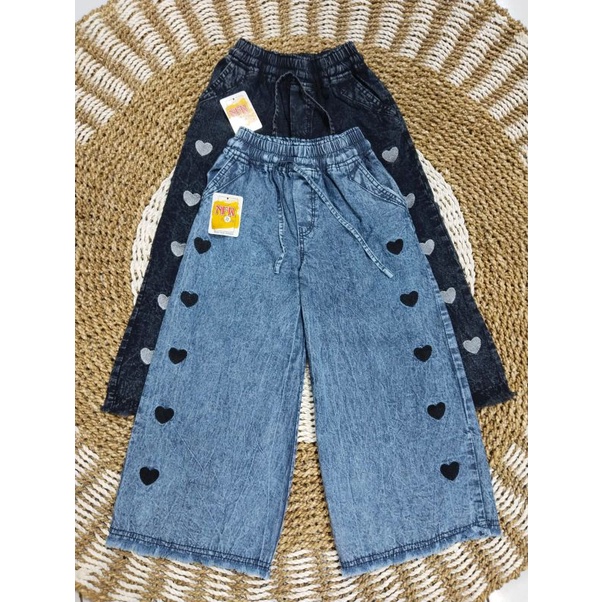 kulot jeans anak bordil love rawis 3-14 tahun.bahan jeans premium