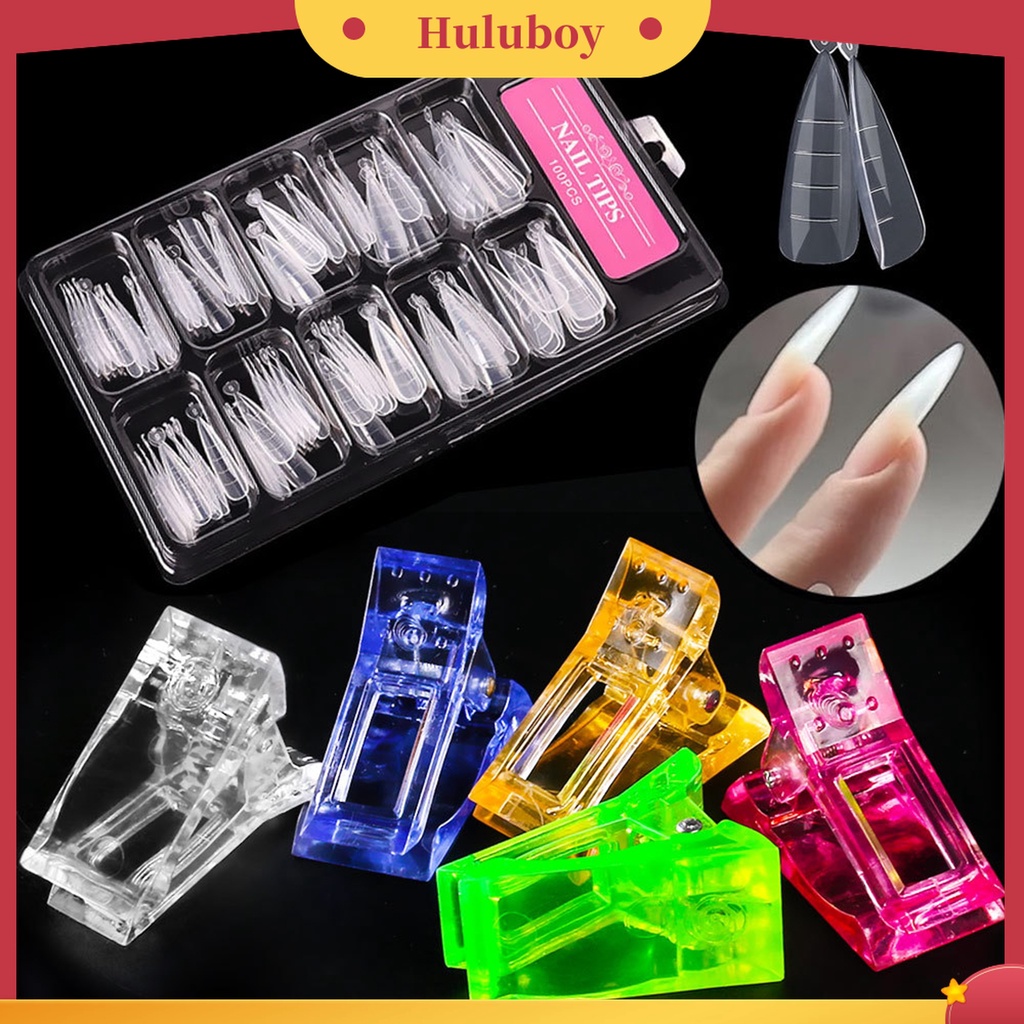 Huluboy Huluboy♡ 100pcs / Set Kuku Palsu Extension Ultra Tipis Bentuk Tangga Untuk Manicure