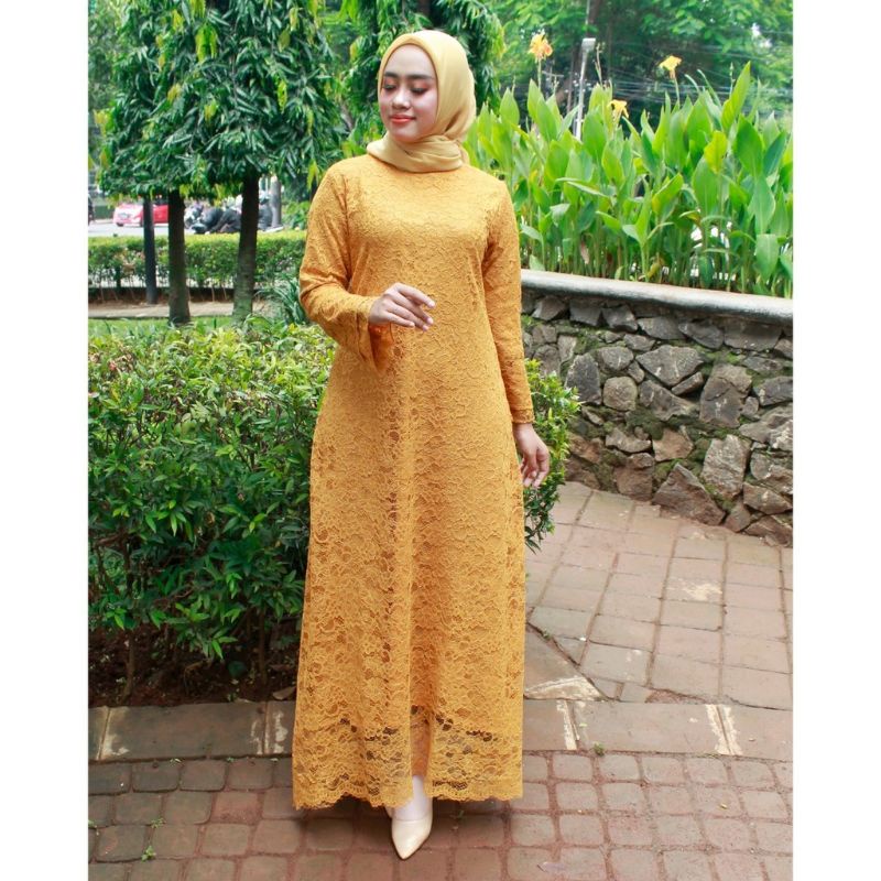 IndahKebaya | GAMIS BROKAT TERBARU / DRESS KEBAYA MURAH / KONDANGAN / MAROON NAVY SILVER GOLD DUSTY