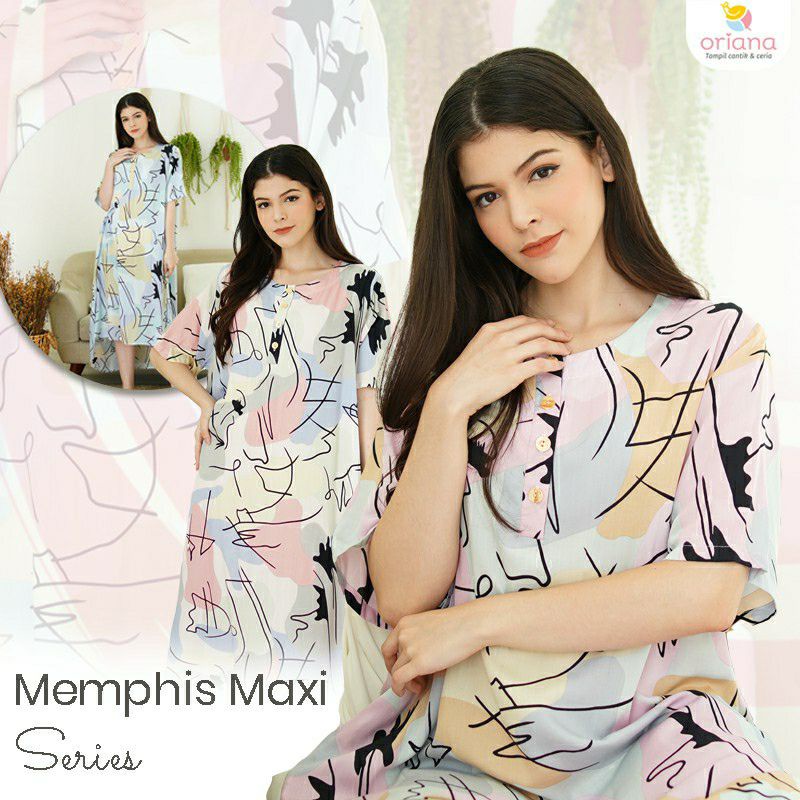 HOMEWEAR ORIANA MEMPHIS MAXI DRESS DASTER BUSUI PREMIUM DASTER RAYON MOTIF DASTER KEKINIAN LD JUMBO