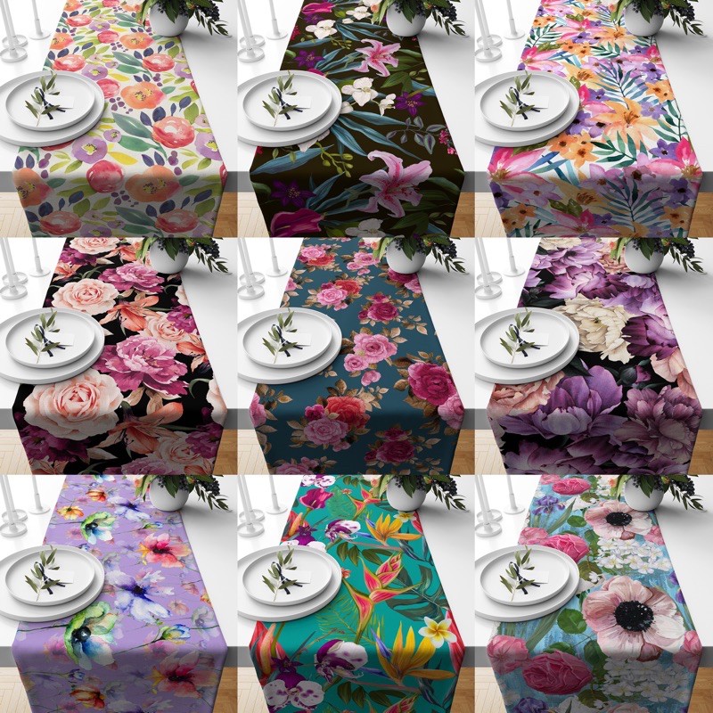 Table Runner Taplak Meja Motif Bunga Floral Flower 140x40 cm - Pusat Kado Murah