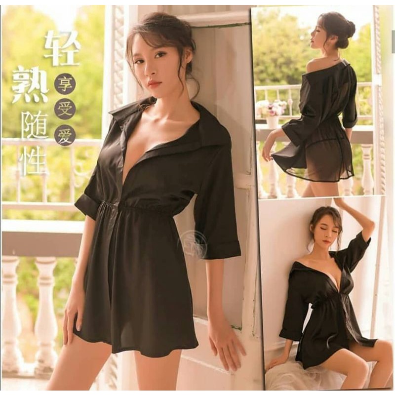 DeSecrettz FREYA Baju Tidur Wanita Dewasa Sexy Model Kemeja Dress, Includes G String