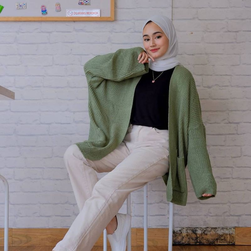 ootd cardigan mint hijab